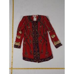 Vintage VTG I. Magnin red silk beaded sequin party jacket